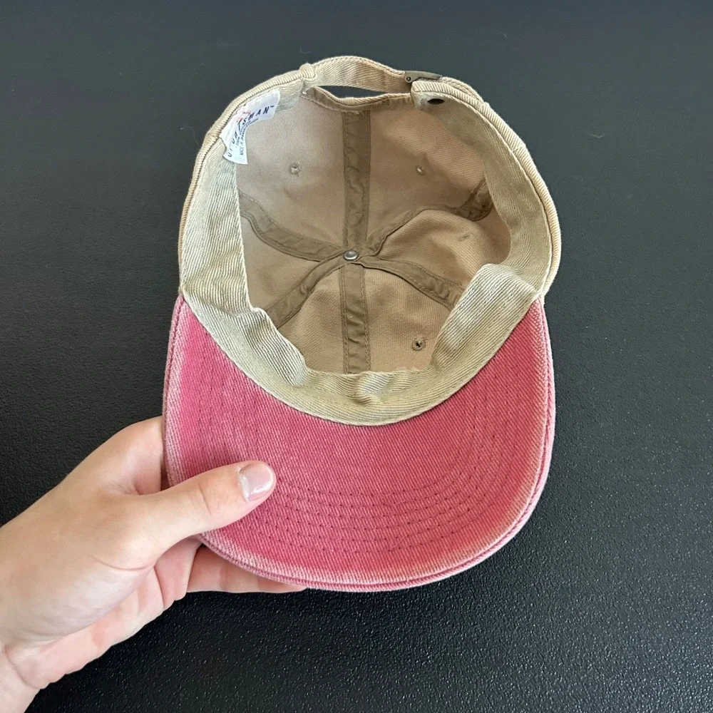 Vintage Mackinaw Island Hat Cap Strap Back Adjustable Tan Red Sailboat Adult